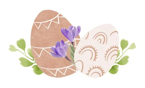 Boho Easter spring eggs with blossom, greeting cards with eggs and flowers in Stock Illustration
