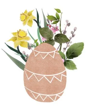 Boho Easter spring eggs with blossom, greeting cards with eggs and flowers in Stock Illustration