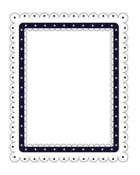 Boho-eclectic scalloped dotted black and white retro frame Stock Illustration