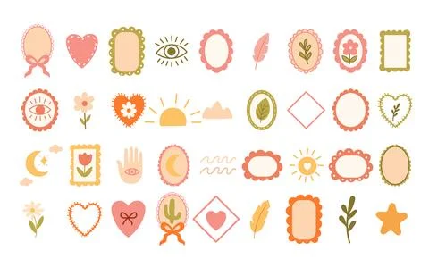 Boho Elements Collection with Frames and Icons Stock Illustration