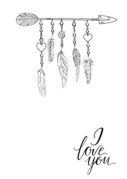 Boho elements. Vector illustration with feathers, arrow and chains. イラスト素材