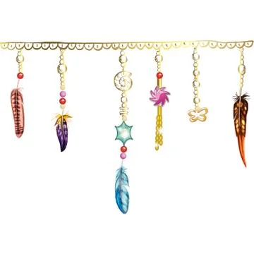 Boho elements. Vector illustration with feathers, chain and jewels . Ornament Stock Illustration