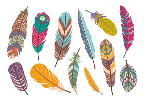 Boho ethnic native indigenous tribal bird feathers Stockillustratie