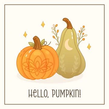 Boho fall greeting card with pumpkin pear and cute message イラスト素材