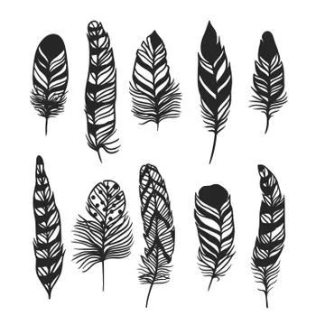 Boho feather hand drawn effect vector style illustration 스톡 일러스트
