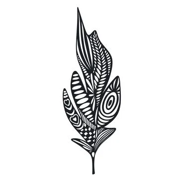 Boho feather hand drawn ink silhouette Stock Illustration