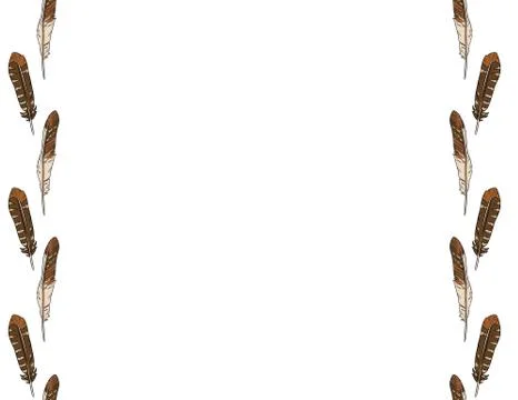 Boho feathers doodle comic style seamless border pattern. Freehand owl or haw Stock Illustration