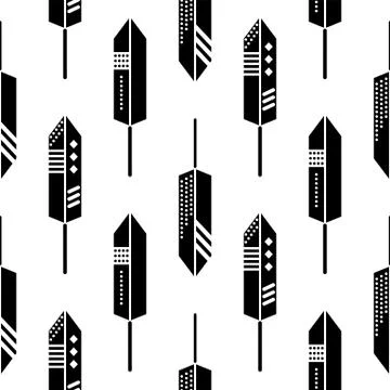 Boho feathers ornament seamless vector pattern Stock Illustration