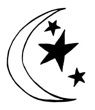 Boho flash tattoo design hand drawn art sun and crescent moon set. Antique style Stock Illustration