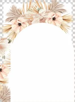 Boho Floral Arch Frame – Elegant Watercolor Border for Invitations &amp; Decor Illustrazione stock