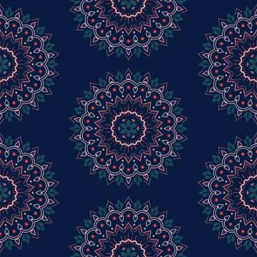Boho floral ornament seamless pattern. Cute nature folk illustration mandala Stock Illustration