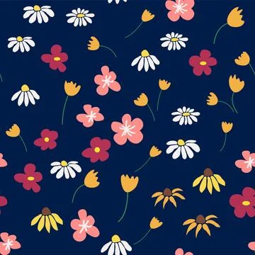 Boho Floral vintage seamless pattern. Hippie flower power retro textile print Illustrazione stock