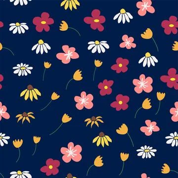 Boho Floral vintage seamless pattern. Hippie flower power retro textile print 스톡 일러스트