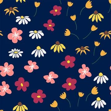 Boho Floral vintage seamless pattern. Hippie flower power retro textile print Stock Illustration