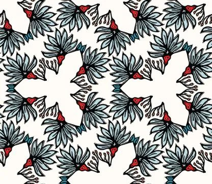 Boho flower bloom vector all over print. Seamless repeating pattern swatch. Red 스톡 일러스트