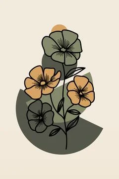 Boho flower Wall Decor Printable Poster. Flower Wall Art Home Decoration Post Stock Illustration