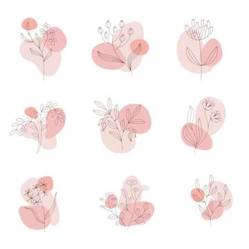 Boho foliage line art drawing with abstract shape Stock Illustration