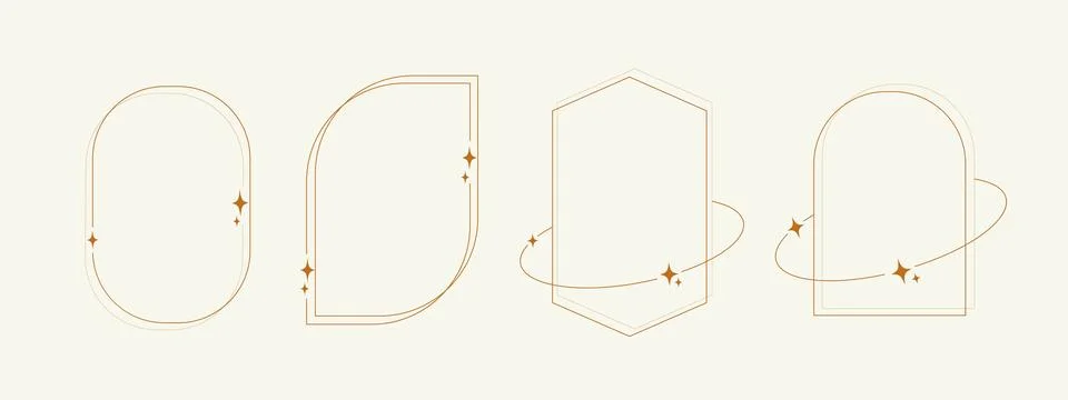 Boho Frame Set in Trendy Minimal Liner Style. Vector Bohemian Borders. Illustrazione stock
