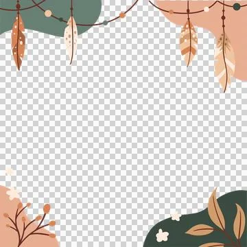 Boho frame is showcasing beads, dangling feathers and botanical motifs, Stock Illustration