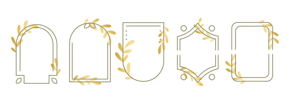 Boho frames with golden foliage collection Illustrazione stock