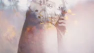 Boho Girl Double Exposure With Wild Flowers Stock Footage
