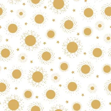 Boho Gold Sun Seamless Vector Pattern Background 스톡 일러스트