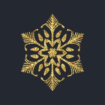Boho Golden glitter texture snowflake isolated on dark background. Vector Illustrazione stock