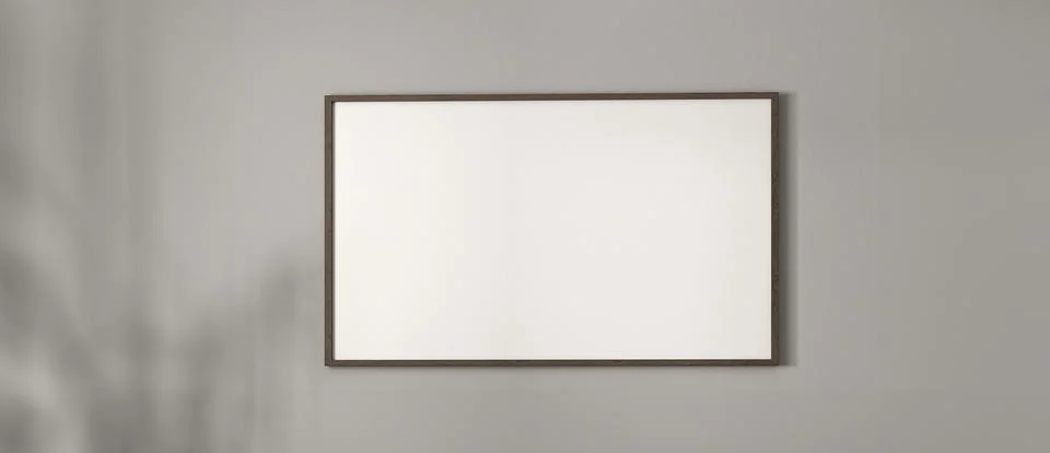 Boho gray empty wall with one picture frame background. Light modern japanese Illustration