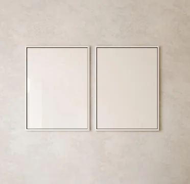 Boho gray empty wall with two picture frame background. Light modern japanese Stock-Illustration