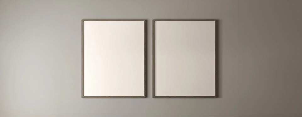 Boho gray empty wall with two picture frame background. Light modern japanese Illustration