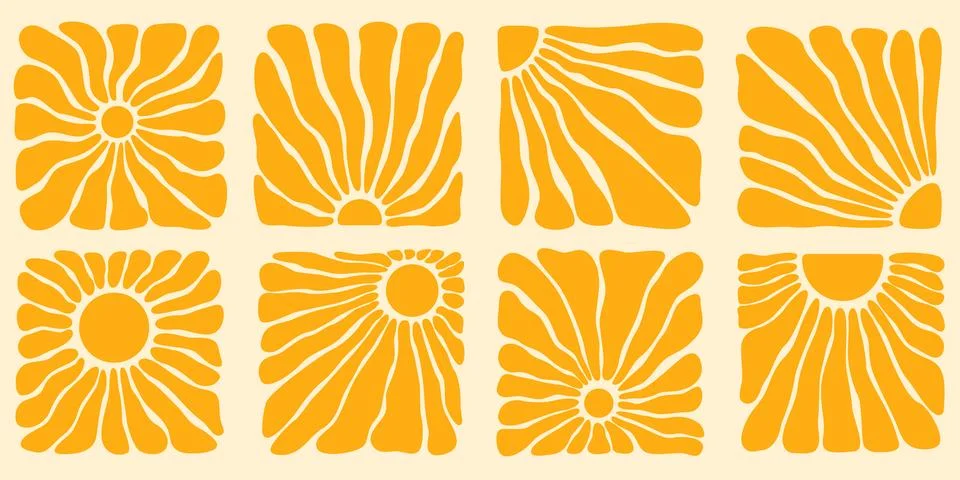 Boho groovy sun patterns Stock Illustration