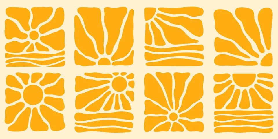 Boho groovy sun patterns イラスト素材