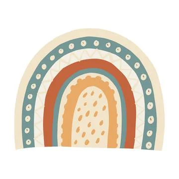 Boho Hand Drawn Cute Rainbow for Nursery Decoration. Baby Room Scandinavian Stock Illustration