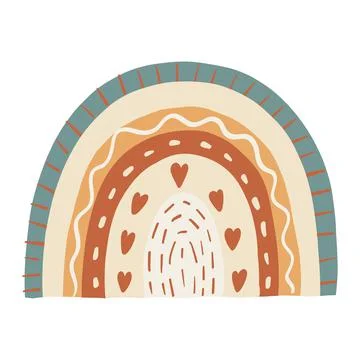 Boho Hand Drawn Cute Rainbow for Nursery Decoration. Baby Room Scandinavian Stock Illustration