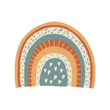 Boho Hand Drawn Cute Rainbow for Nursery Decoration. Baby Room Scandinavian Stock Illustration