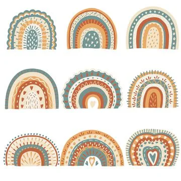 Boho Hand Drawn Cute Rainbow for Nursery Decoration. Baby Room Scandinavian Stock Illustration