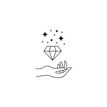 Boho hand drawn magic logo. Minimal bohemian mystic line hand hold diamond Stock Illustration