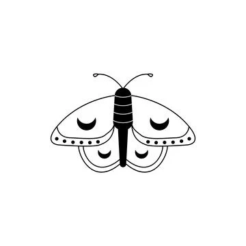 Boho hand drawn magic logo. Minimal bohemian mystic linear butterfly esoteric Stock Illustration