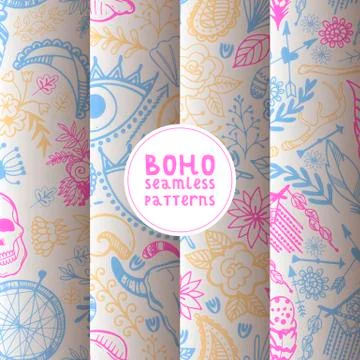 Boho hand drawn seamless pattern vector illustration. Dream catcher amulet 스톡 일러스트