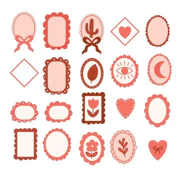 Boho icon set with scallop frames and symbols 스톡 일러스트