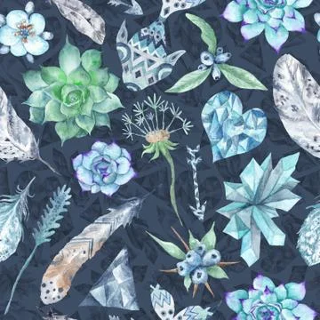 Boho Indigo Watercolor Pattern Stock Illustration