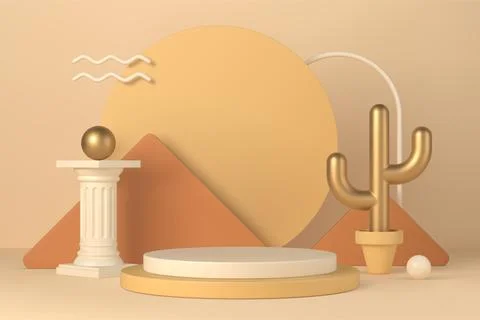 Boho interior minimal scene with podium and geometric forms 3d vector illus.. Stock Illustration