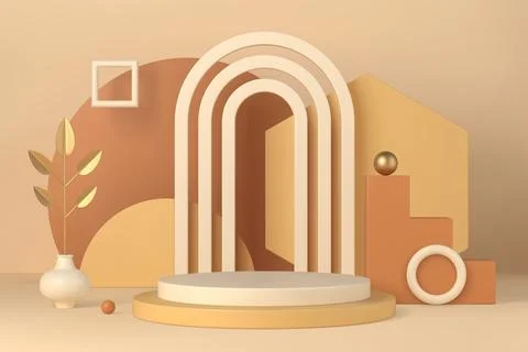 Boho interior minimal scene with podium and geometric forms 3d vector illus.. Stock Illustration