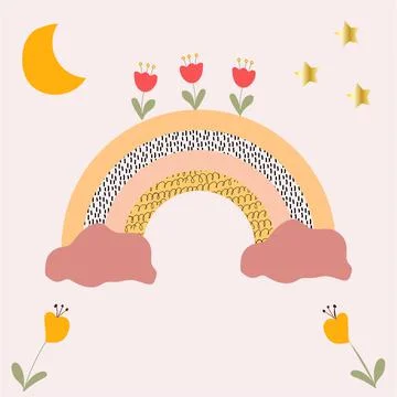 Boho kids rainbow. Stock Illustration