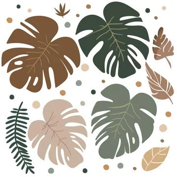 Boho leaf vector set, natural earthy colors, botanical decorative elements,.. Illustrazione stock