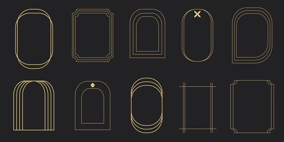 Boho Line Abstract Golden Frames Set Art Deco Stock Illustration