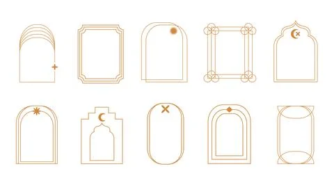 Boho Line Abstract Golden Frames Set Art Deco Stock Illustration