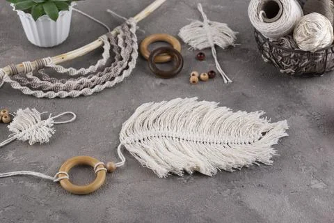 The boho macrame composition indoors Stock Photos