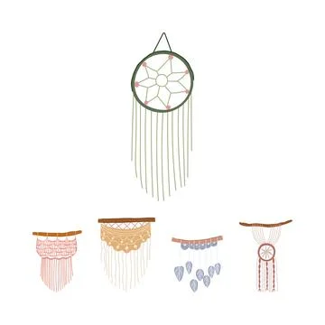 Boho macrame wall hanging decorations collection artwork Illustrazione stock