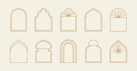 Boho minimal arch frames. Bohemian contemporary borders for esoteric linear logo Illustrazione stock